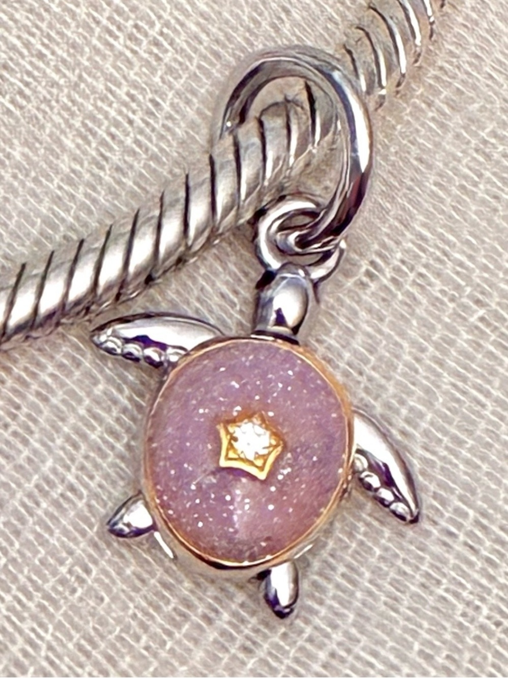 2026 Pink Sea Turtle Charm | Movable Legs | 925 Sterling | Glittering Enamel